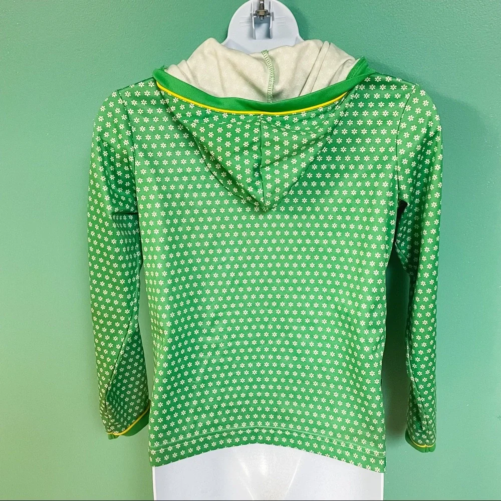 Lands End Green White Daisy Print Long Sleeve UPF 50 Sun Hoodie Rashguard 10/12